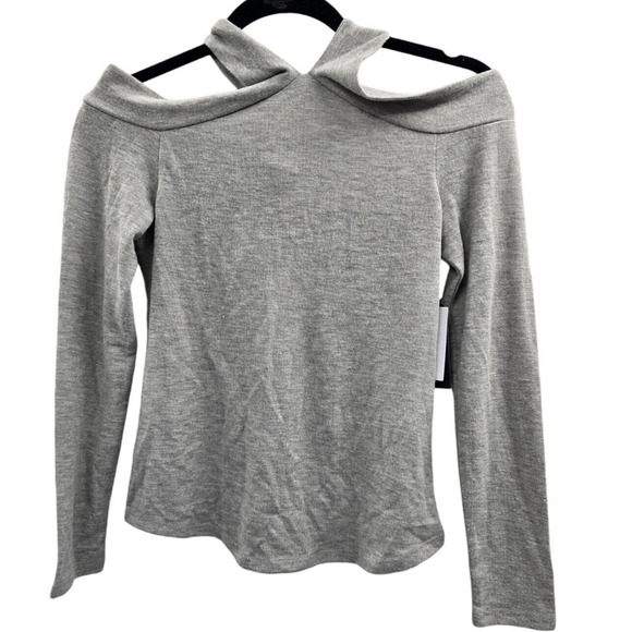 Nordstrom Shirt XS Gray Top Button Collar Blouse Off Shoulder Long Sleeves Y2k - Picture 1 of 5